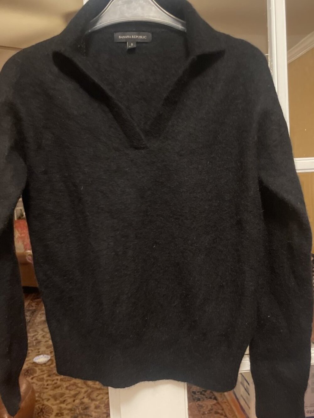 Banana Republic Sweater Women S Black Alpaca Wool Blend V-Neck Johnny Collar